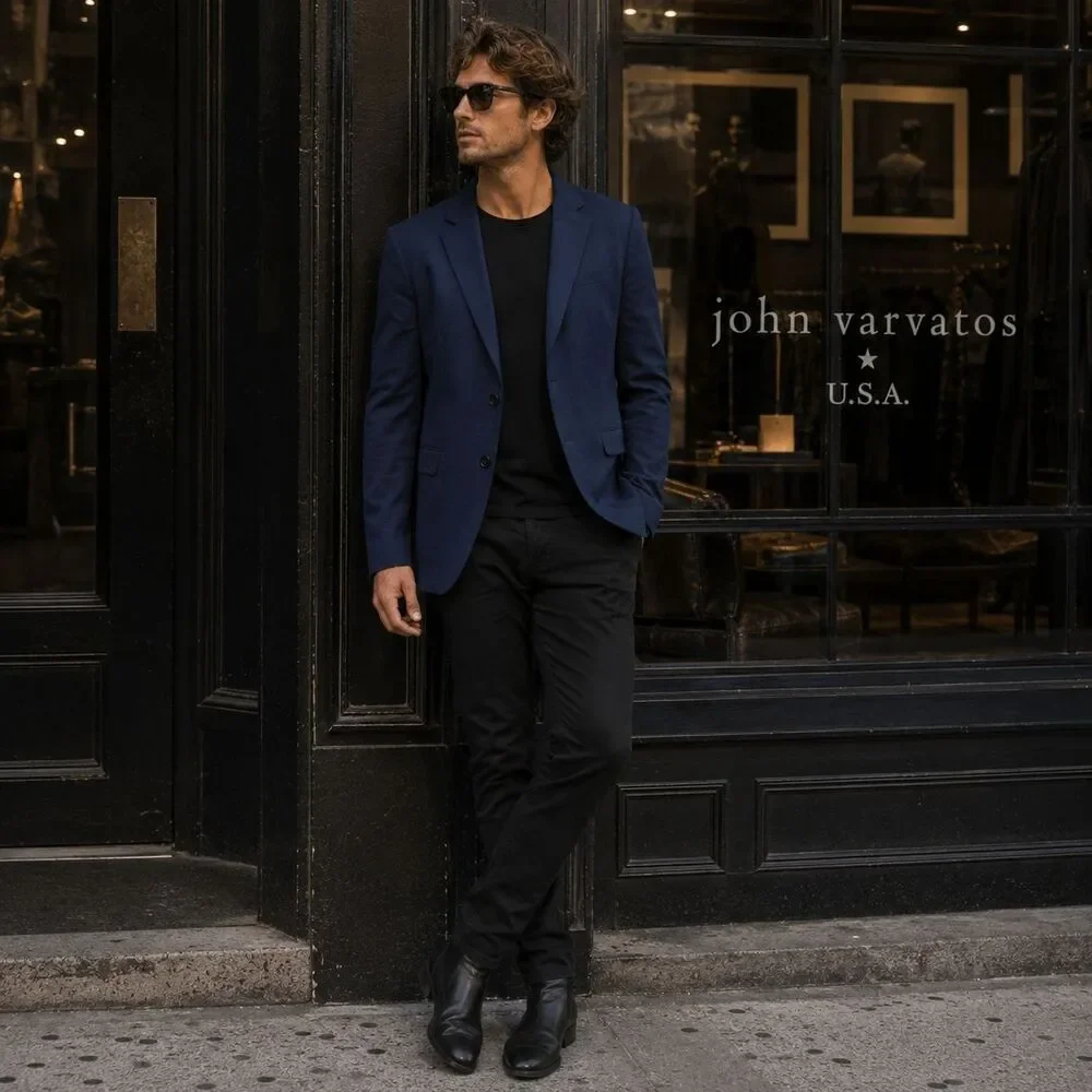 JOHN VARVATOS USA Mens Sport Coat Blazer‎ 42R Blue 100% Wool PREMIUM TAILORED